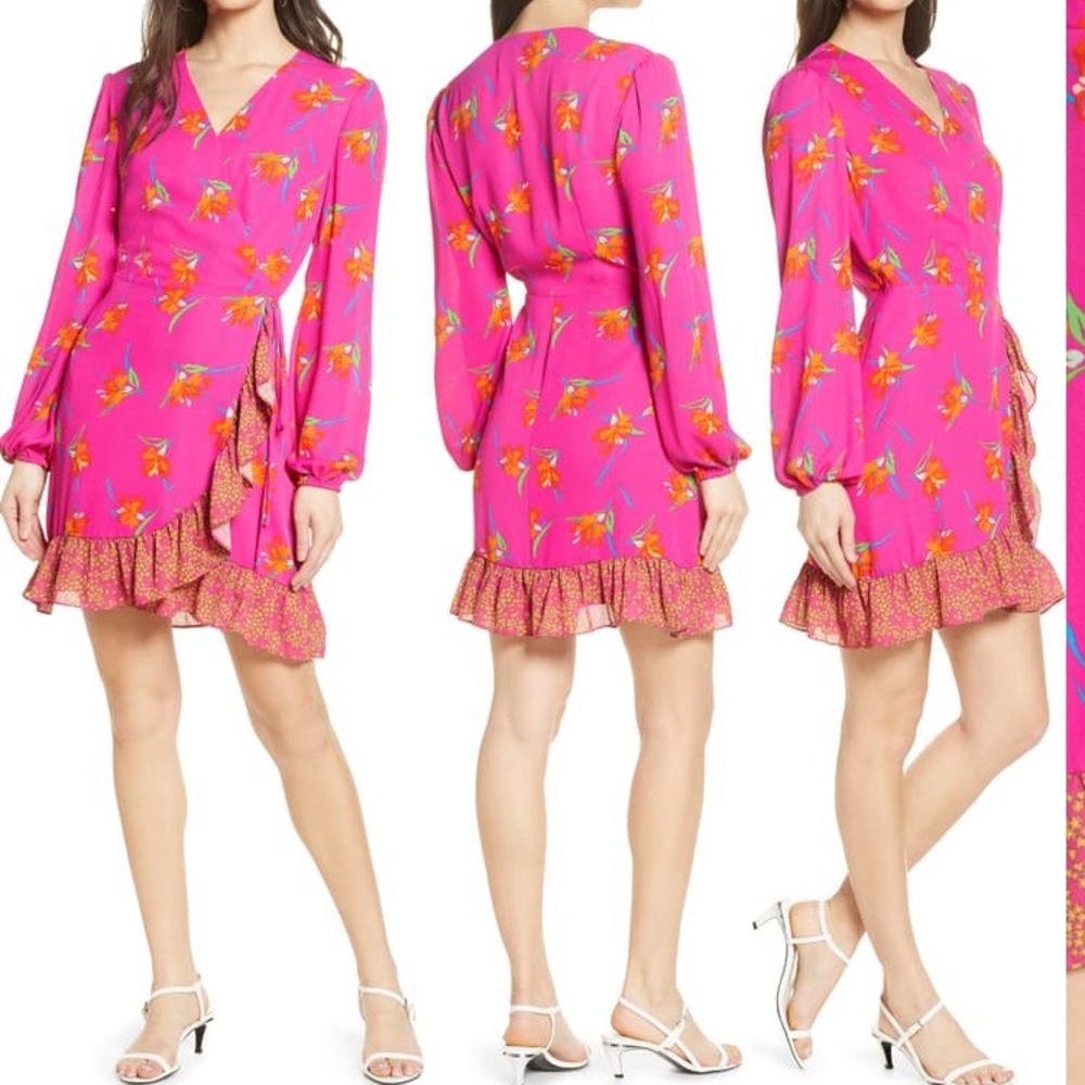Charles Henry Floral Wrap Dress
